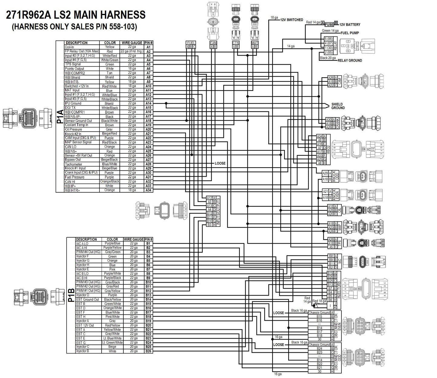 GM LS2/3/7 (58x crank sensor) with USCAR (EV6 Style) connectors on injector harness, Includes NTK Oxygen Sensor by The Tuner Store