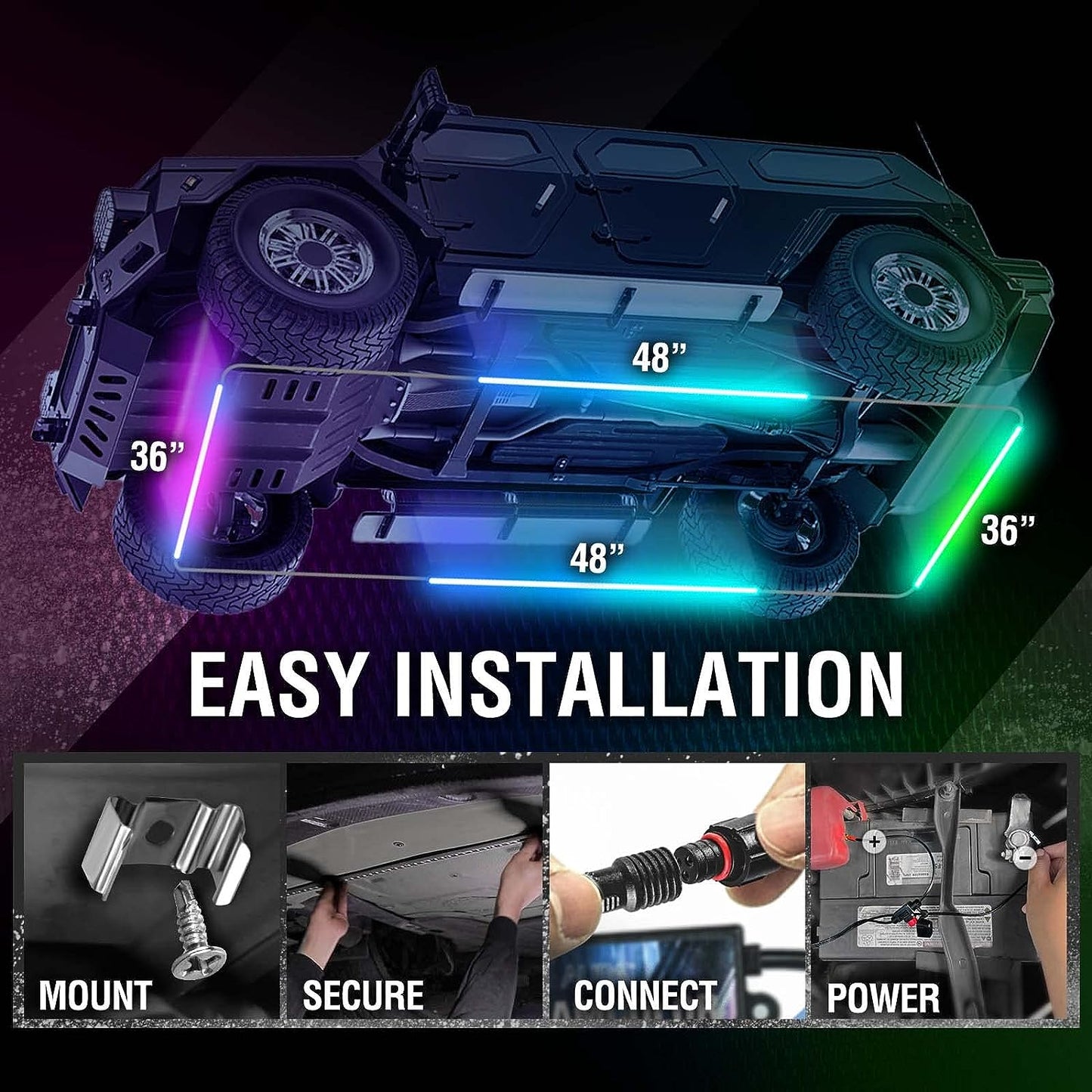 AURA PRO LED Lighting Kit for Truck Bundle (Grille LED Kit - Bluetooth Enabled APP + DreamColor Underglow LED Kit + Tailgate Triple Light Bar)