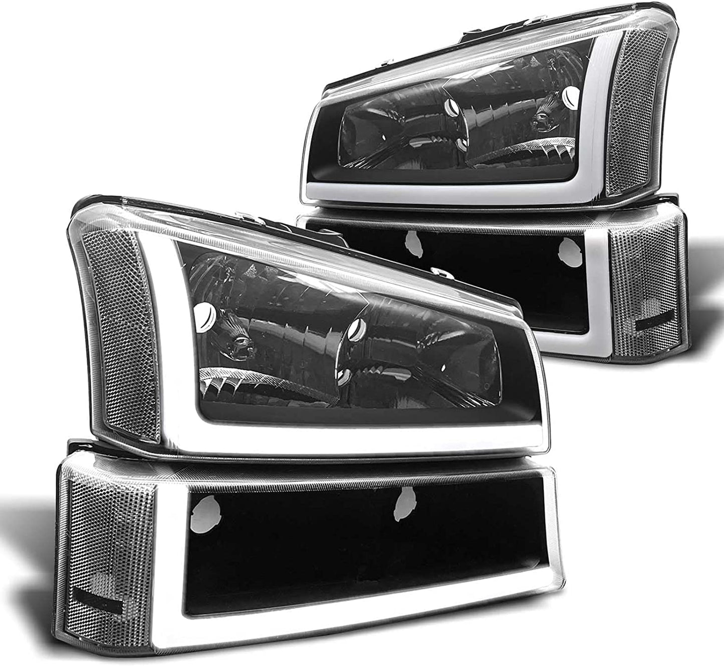 2003-2006 Silverado Headlight Assembly For Chevy Avalanche 150025003500 Clear Chrome Lens With Amber Reflector Replacement Left And Right