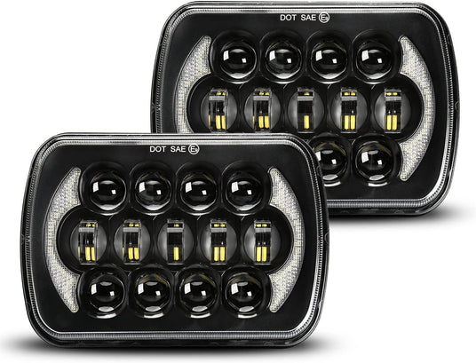 Lxlight Pair 5x7 6x7 High Low Beam LED Headlights Compatible With Jeep Wrangler Yj Cherokee Xj H6054 H6054ll 69822 6052 6053 Angel Eyes Drl Black 105w