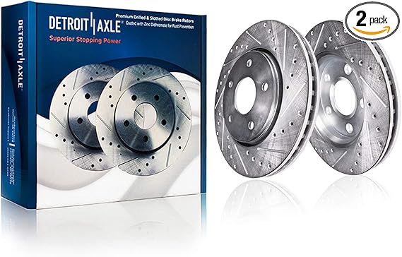 Detroit Axle - Rear Brake Kit for 2.3L/ 2.5L 05-13 Mazda 3 Drilled & Slotted Brake Rotors 2005 2006 2007 2008 2009-2013 Ceramic Brakes Pads