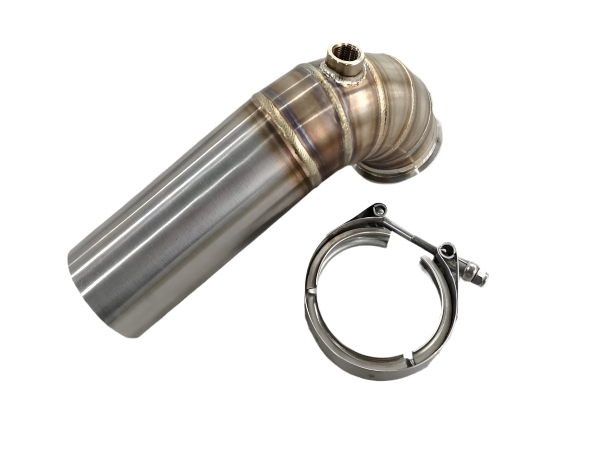 SPDZ1 3” V-Band 90° Turbo Downpipe Elbow w/ O₂ Bung & Clamp – Stainless Steel Performance Exhaust