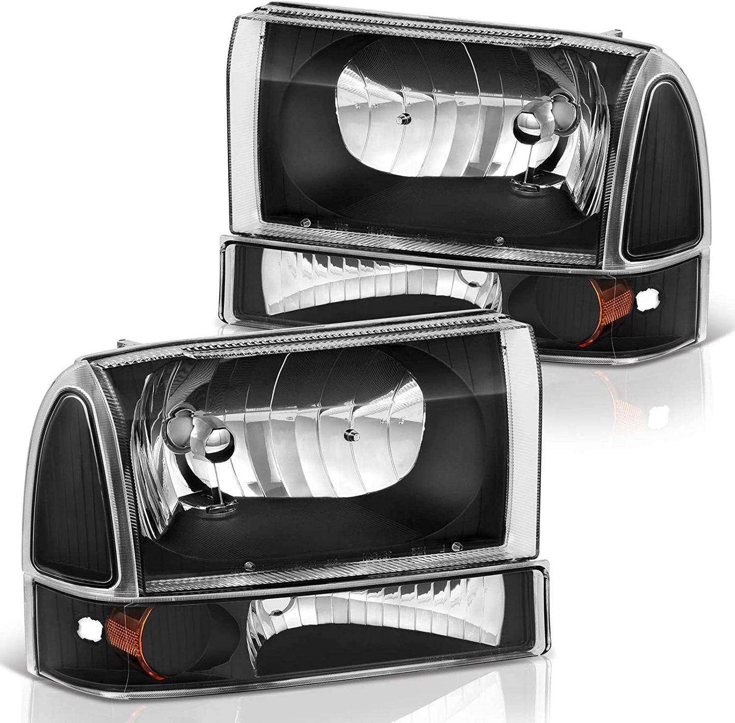 Dwvo Headlight Assembly Compatible With Ford F250 F350 F450 F550 Super Duty Pickup Truck Signal Lamps Chrome Housing Clear Lens Amber Reflector