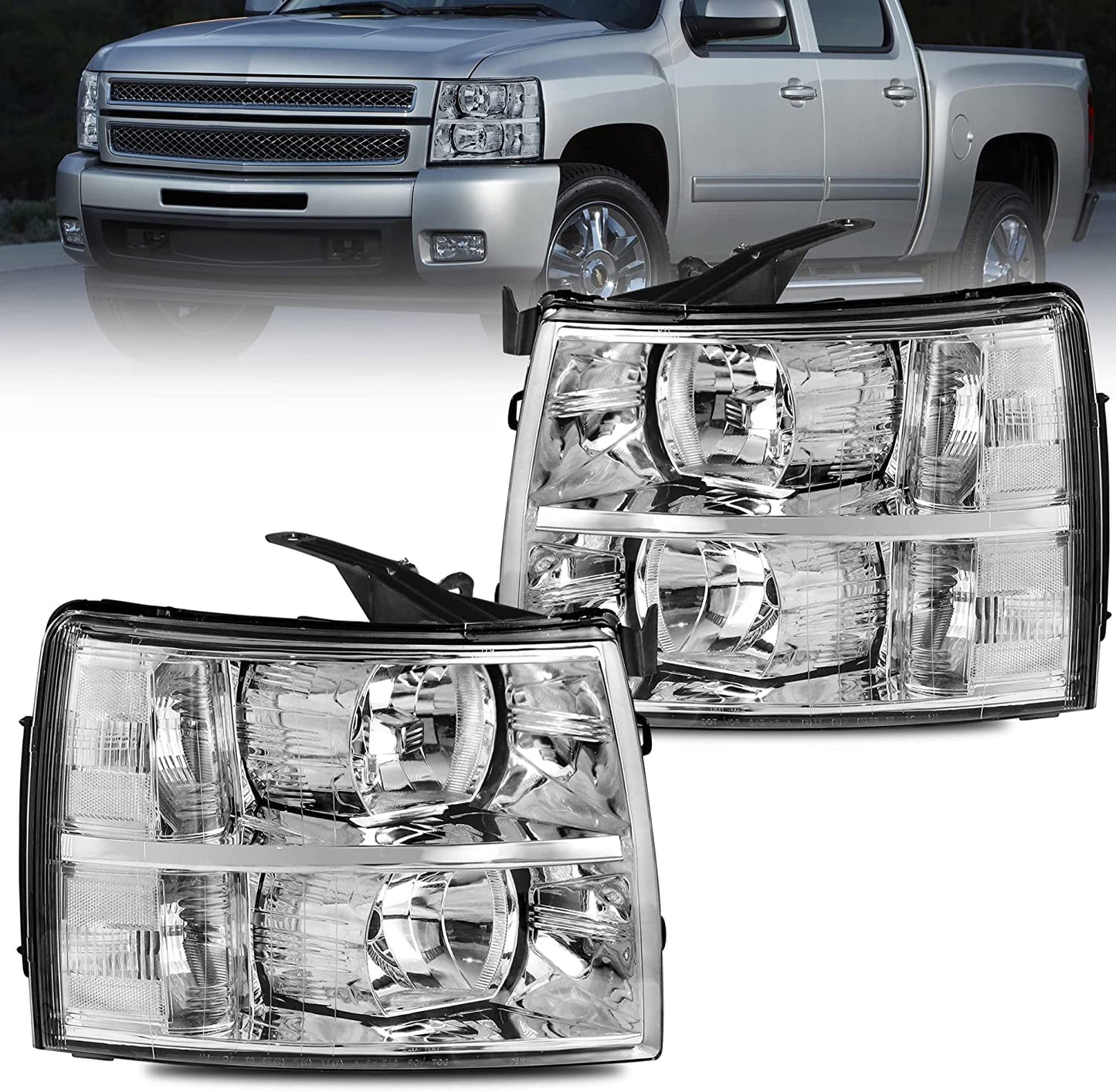 Mostplus Headlight Assembly Compatible With Chevy Chevrolet Silverado 1500 2500 3500 Black Housing Clear Lens Amber Reflector