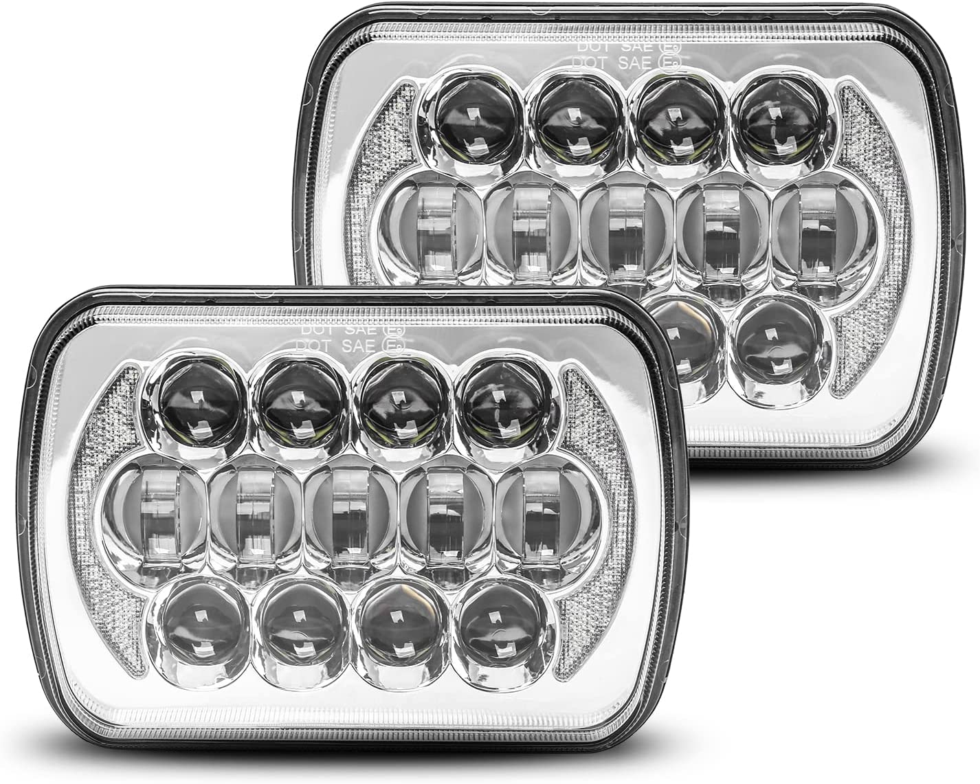 Lxlight Pair 5x7 6x7 High Low Beam LED Headlights Compatible With Jeep Wrangler Yj Cherokee Xj H6054 H6054ll 69822 6052 6053 Angel Eyes Drl Black 105w
