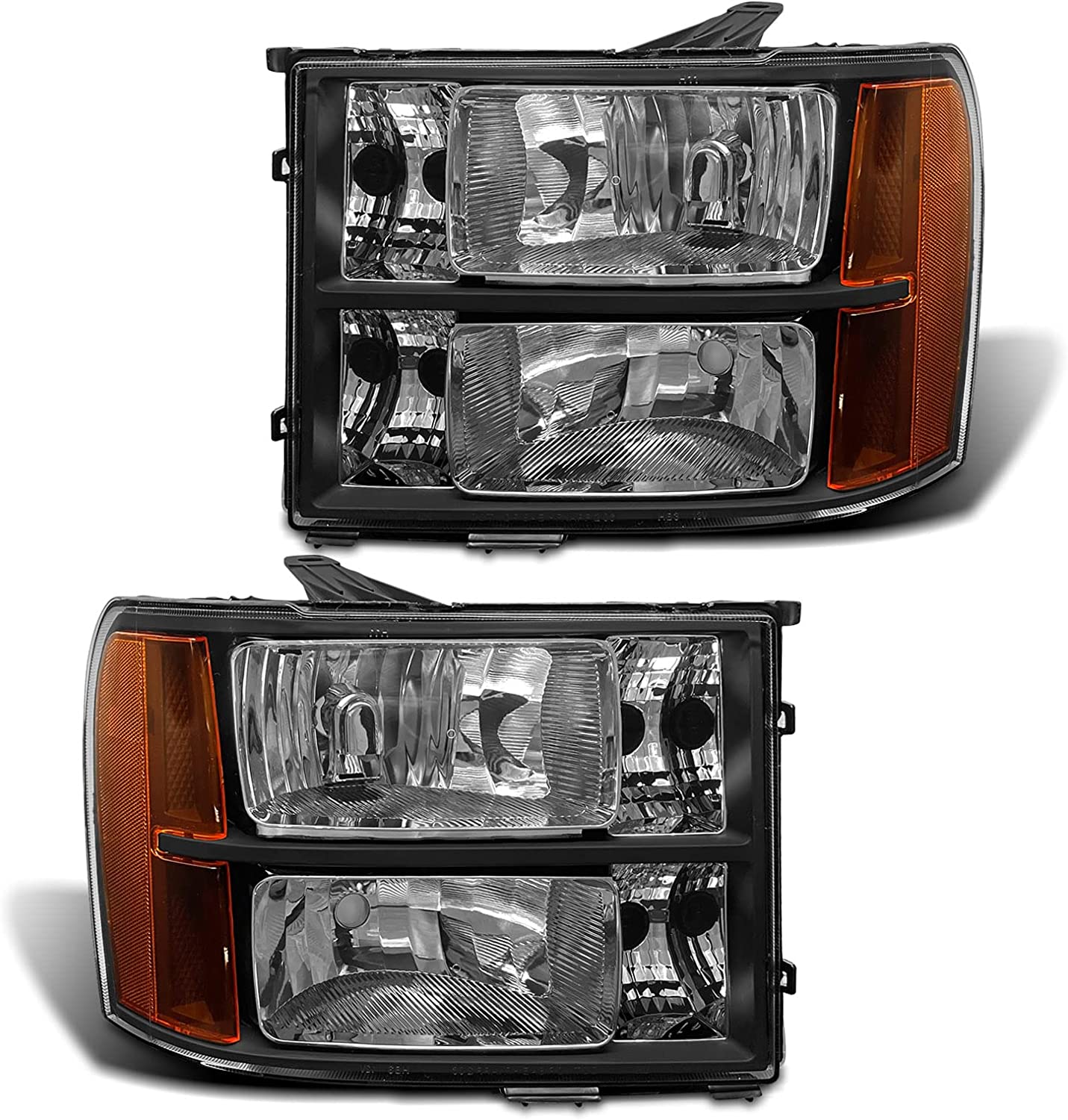 2007-2014 Sierra Headlight Assembly Compatible With Gmc 1500 0714 2500hd 3500hd Chrome Housing Amber Reflector Replacement Left And Right