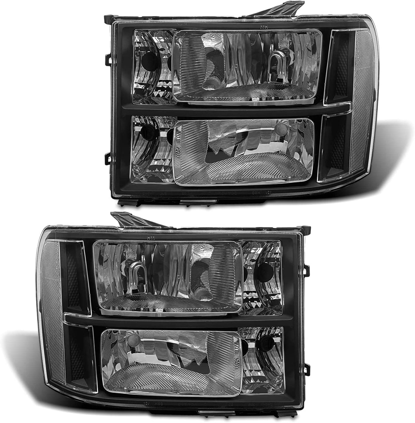 2007-2014 Sierra Headlight Assembly Compatible with 2007-2014 GMC Sierra 1500 / 07-14 GMC Sierra 2500HD 3500HD Chrome Housing with Amber Reflector Replacement Left and Right