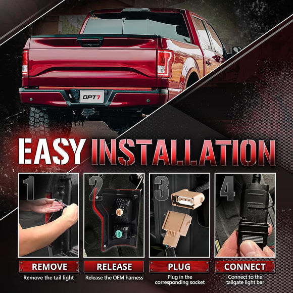 Ford F150 Tailgate LED Light Bar Bundle: Redline Parlux LED Tailgate Light Bar with F150 Quick Connect Harness Kit