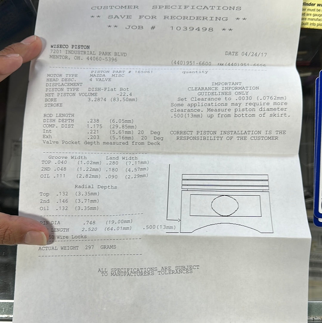 JE Pistons Mazda FS Piston Set 3.2874 Bore 1.175 Compression Height