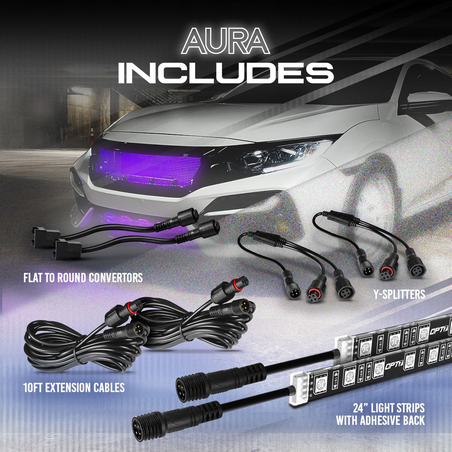 AURA LED Expansion Pack - (2) 24-Inch Strips with Splitters & Extensions