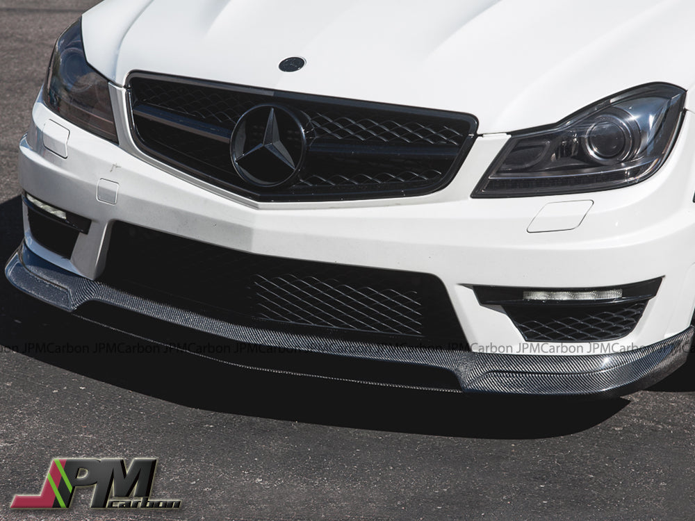 RZ Style Carbon Fiber Front Bumper Add-on Lip Fits Fort 2012-2014 Mercedes-Benz W204 C204 Facelift C63 Sedan/Coupe