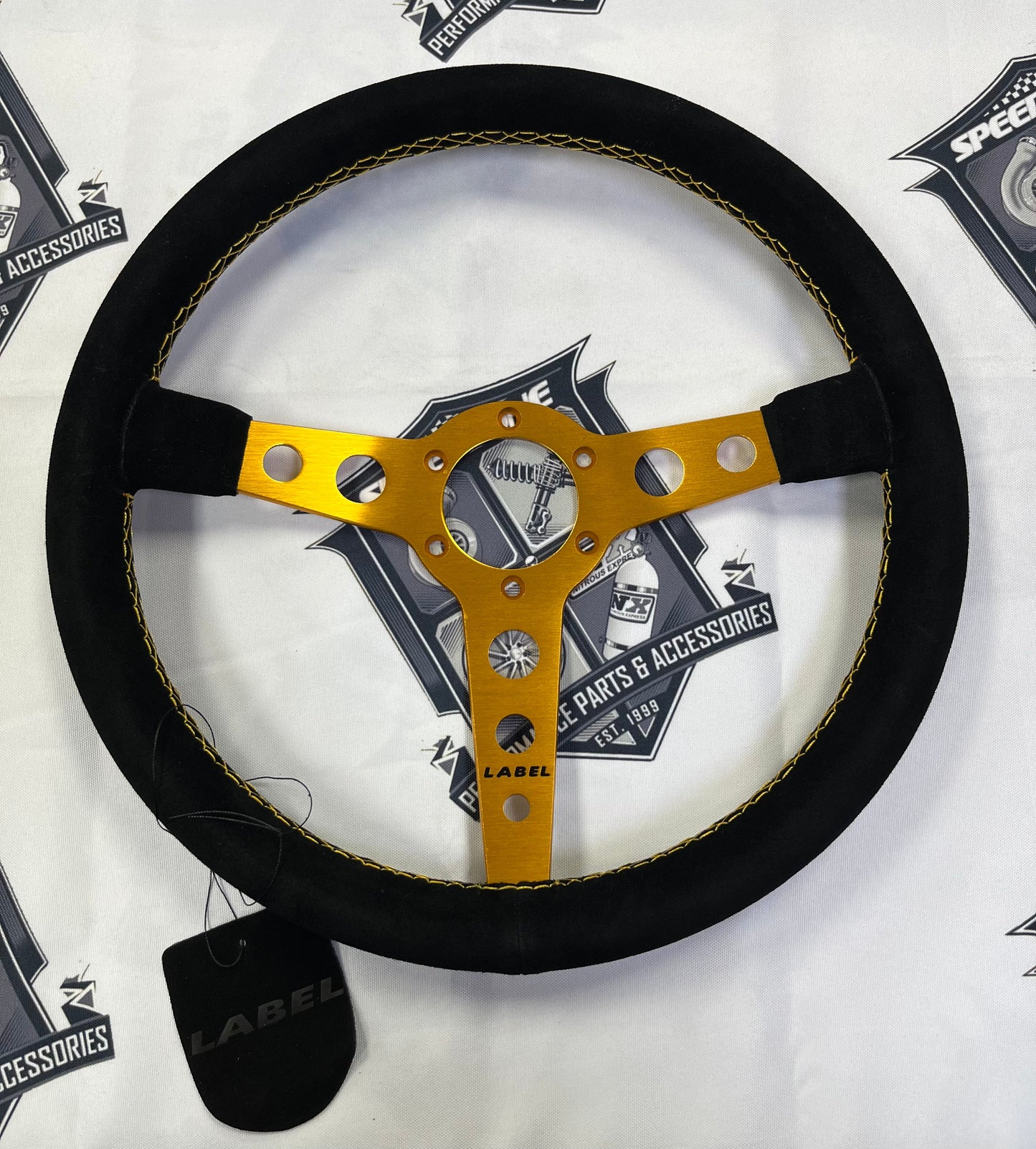 The Daytona | Black Alcantara Suede | Gold Spoke | Gold Stitch