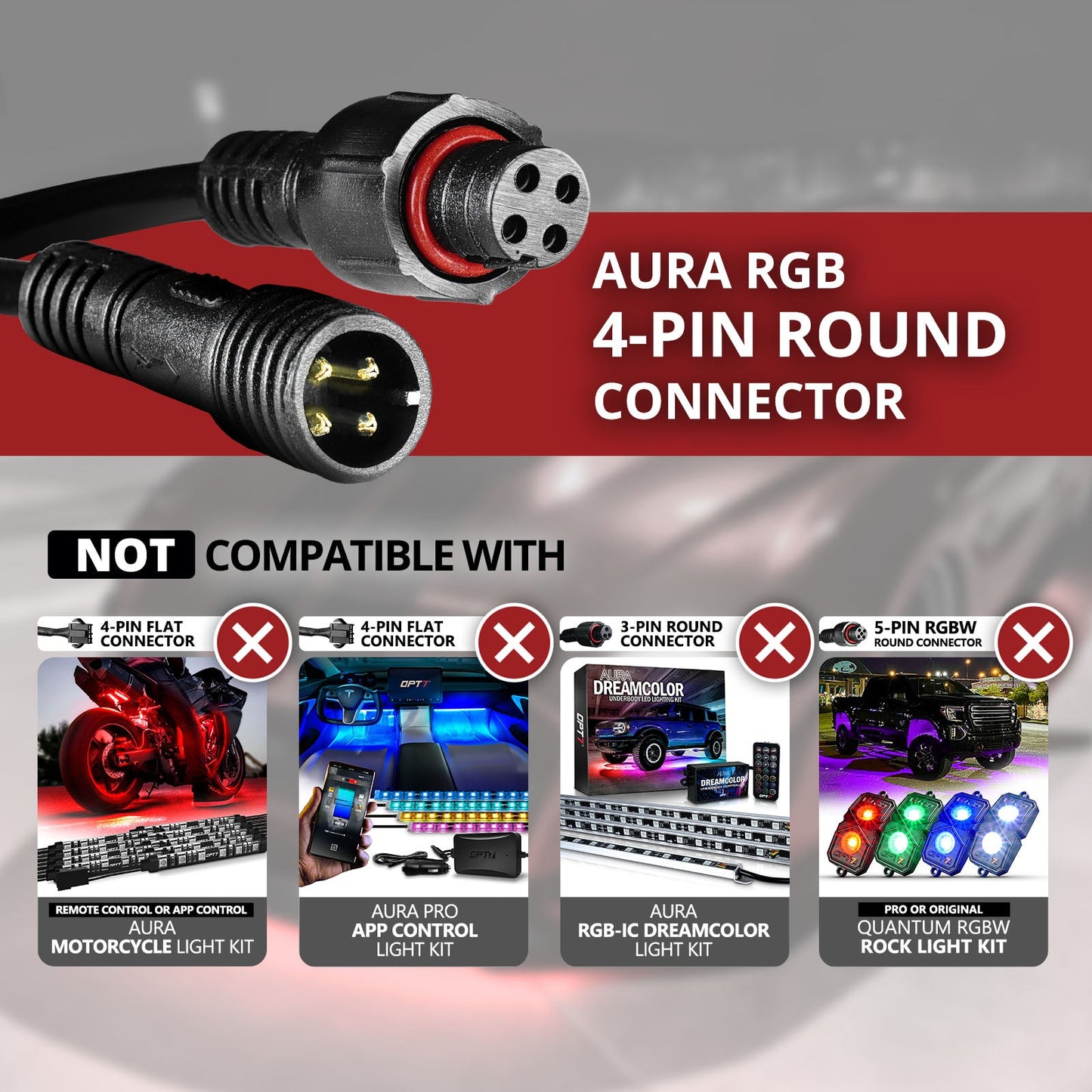 AURA LED Expansion Pack - (2) 12-Inch Strips with Splitters & Extensions