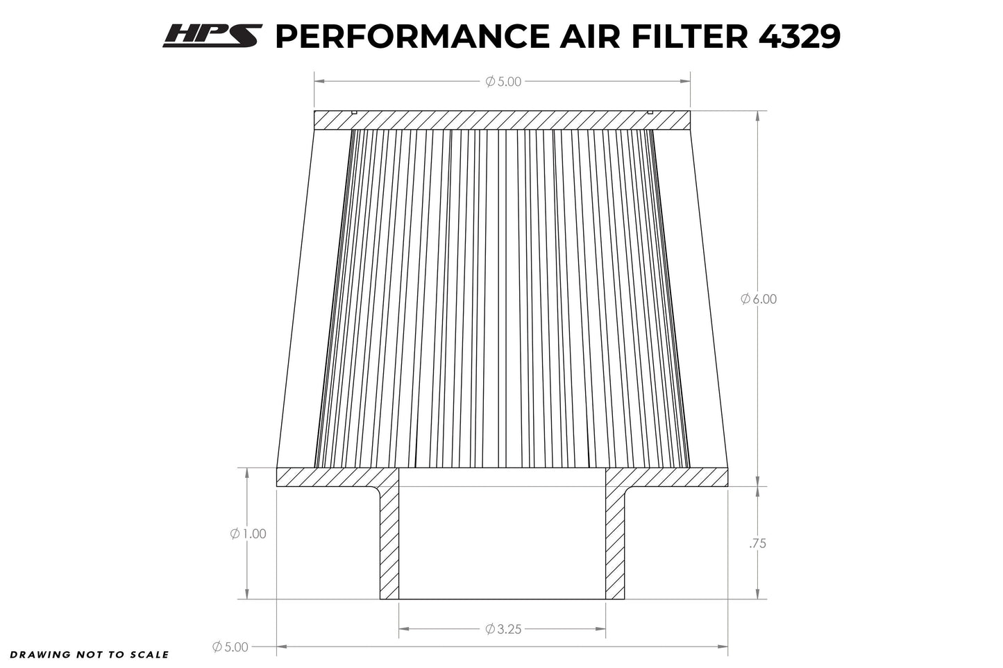 HPS Air Filter 3.25" ID, 6" Element Length, 6.75" Overall Length, HPS-4329