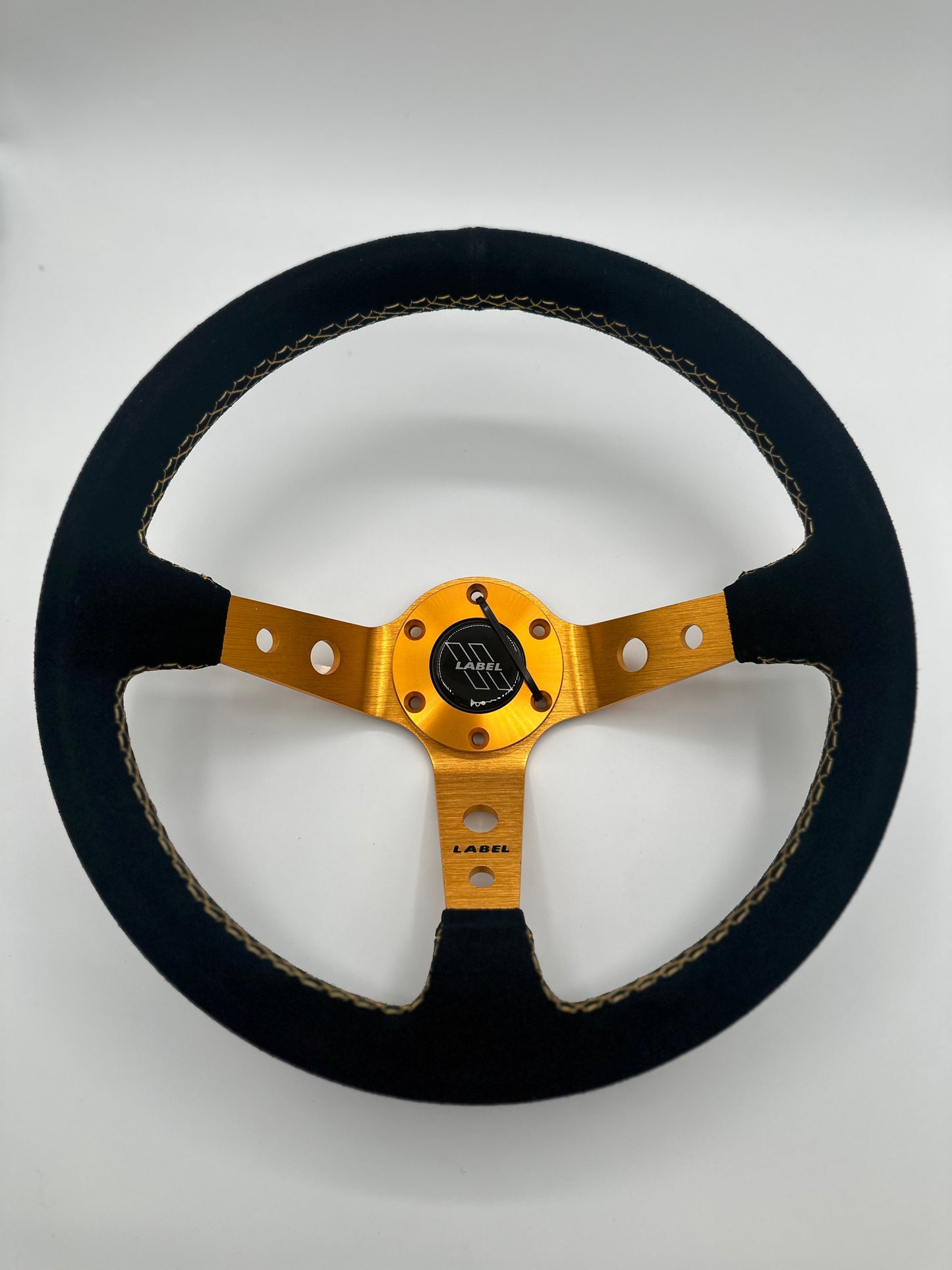 The Daytona | Black Alcantara Suede | GOLD Spoke | GOLD Stitch