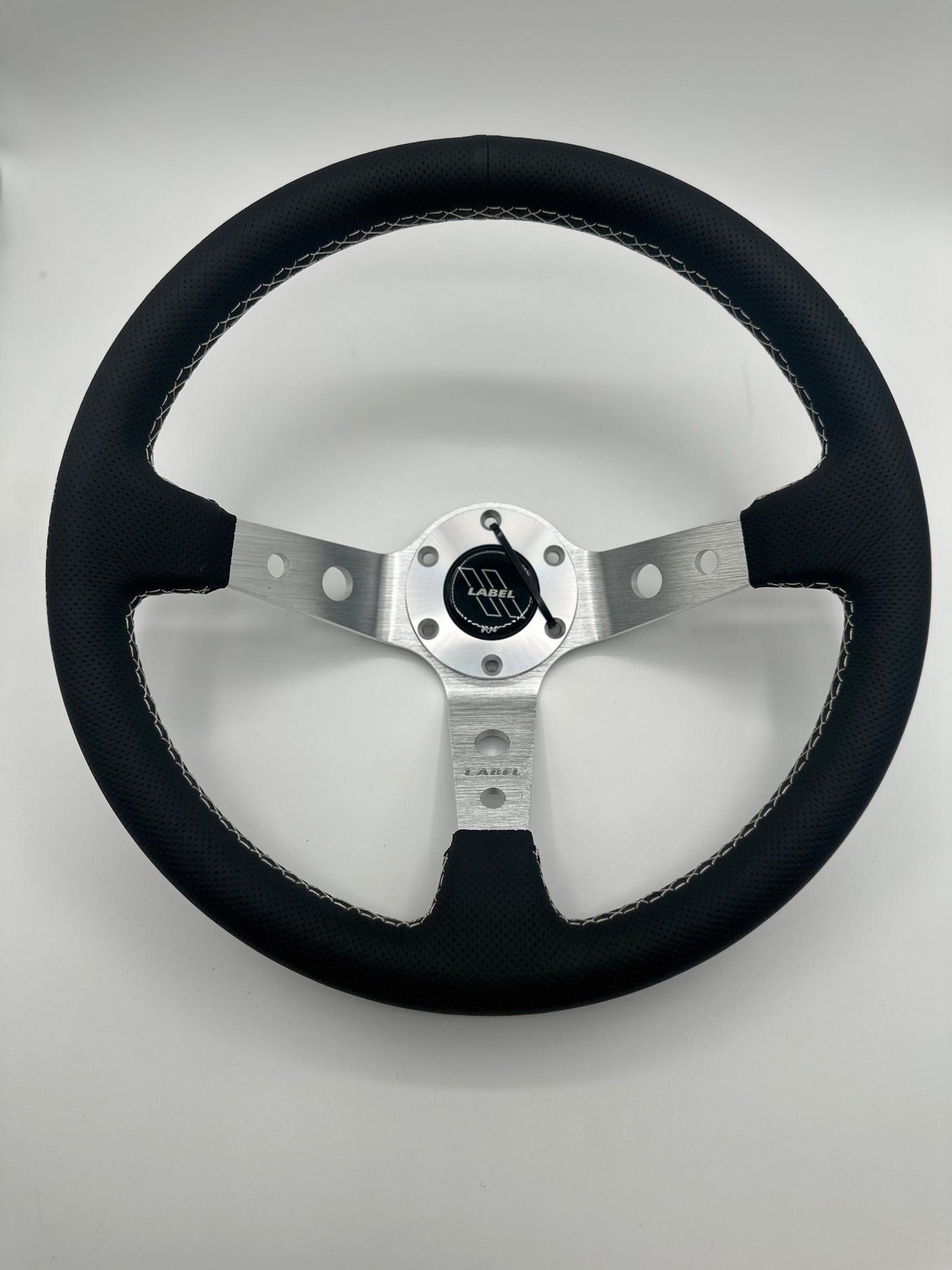 The Daytona | Black Perforated Leather | Silver Spoke | White Stitch