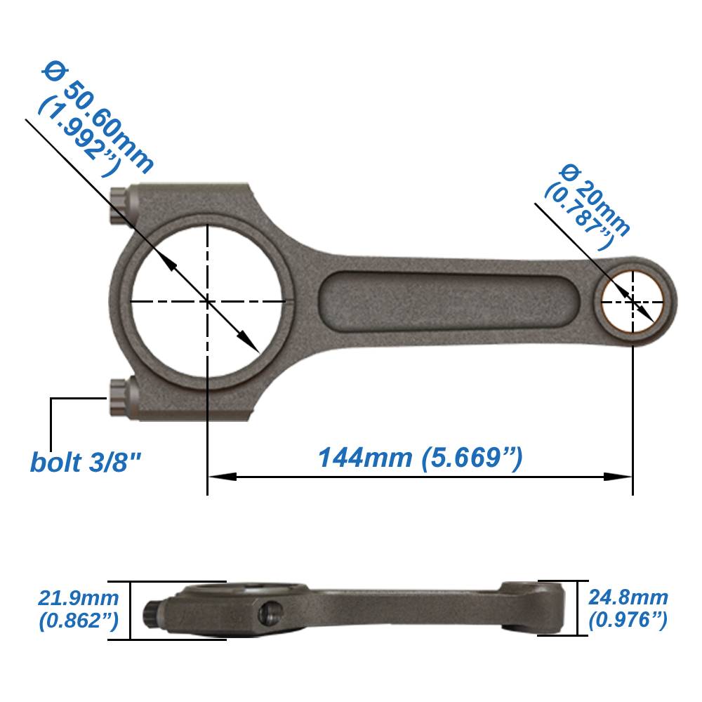 VW/AUDI 2.0L TSI 144mm x 20mm High Performance Basic Connecting Rod Set 3/8" bolt (600hp)