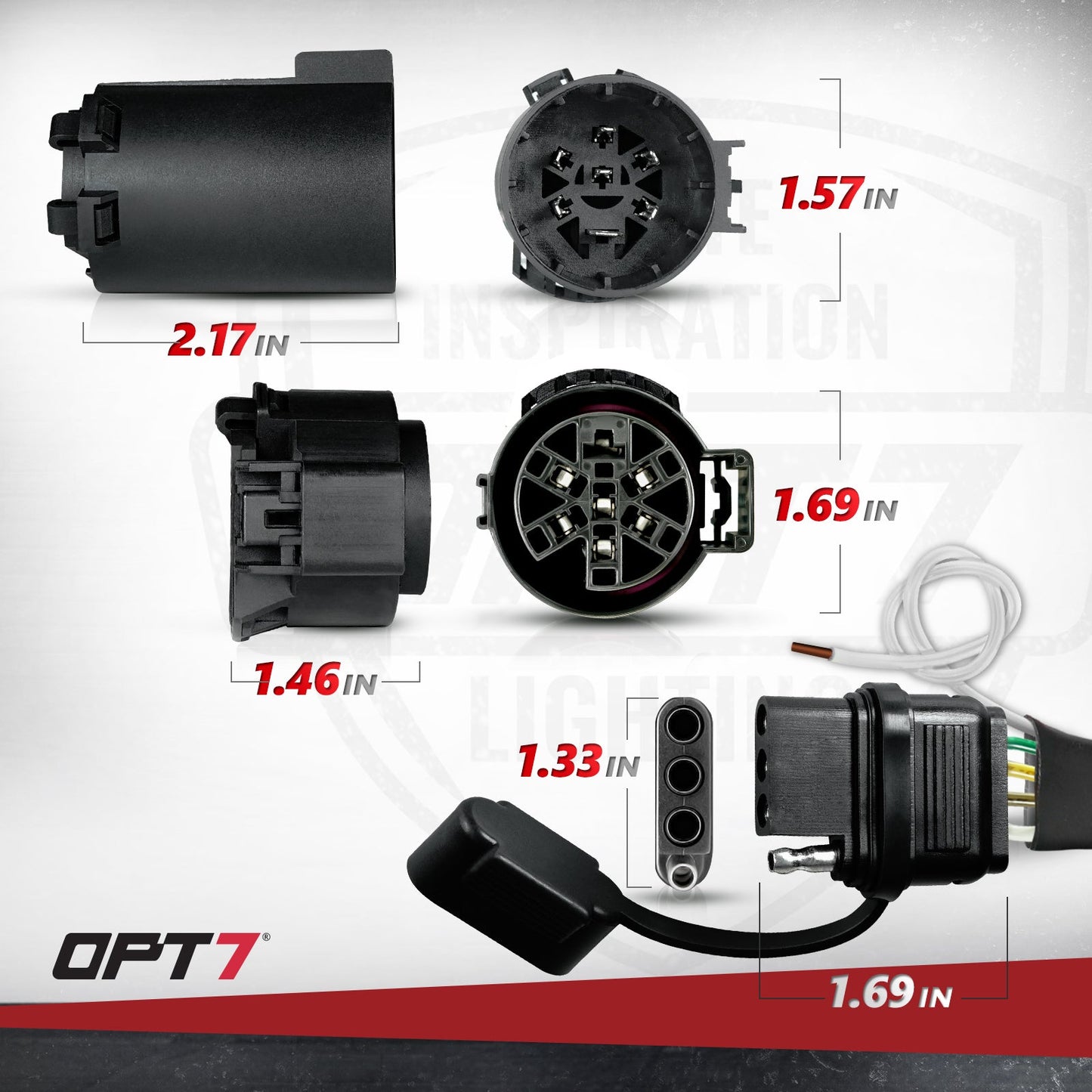 OPT7 Redline Dual 7-Pin Splitter with Reverse Wire to 43 Inches 4-Pin Extension Adapter Harness