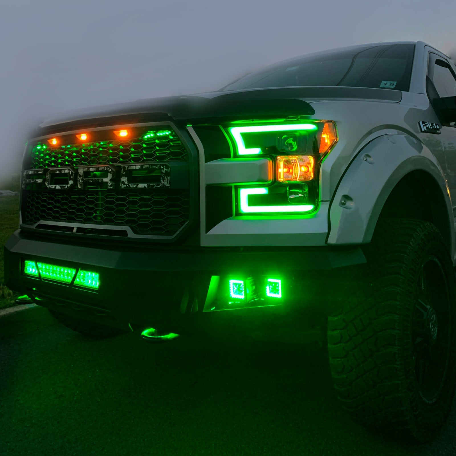 OPT7 15-17 F150 Black AURA RGB-W DRL LED Tube Headlights Projector -Bluetooth Built in Full Color
