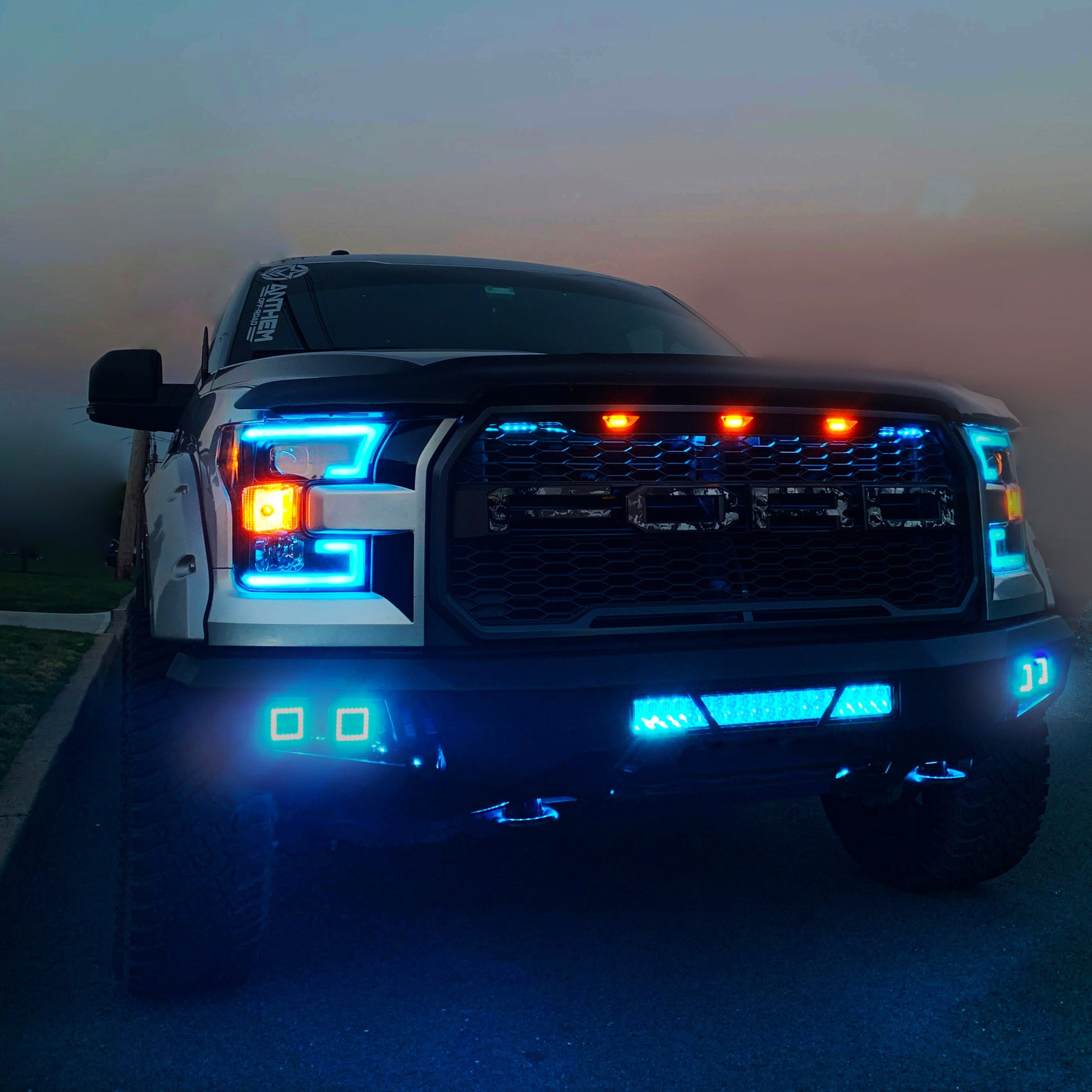 OPT7 15-17 F150 Black AURA RGB-W DRL LED Tube Headlights Projector -Bluetooth Built in Full Color