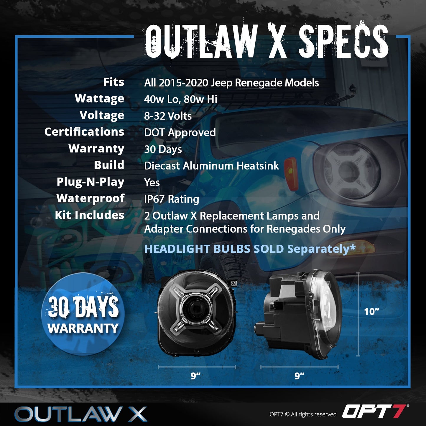 Outlaw X DRL LED Jeep Renegade Projector Headlights
