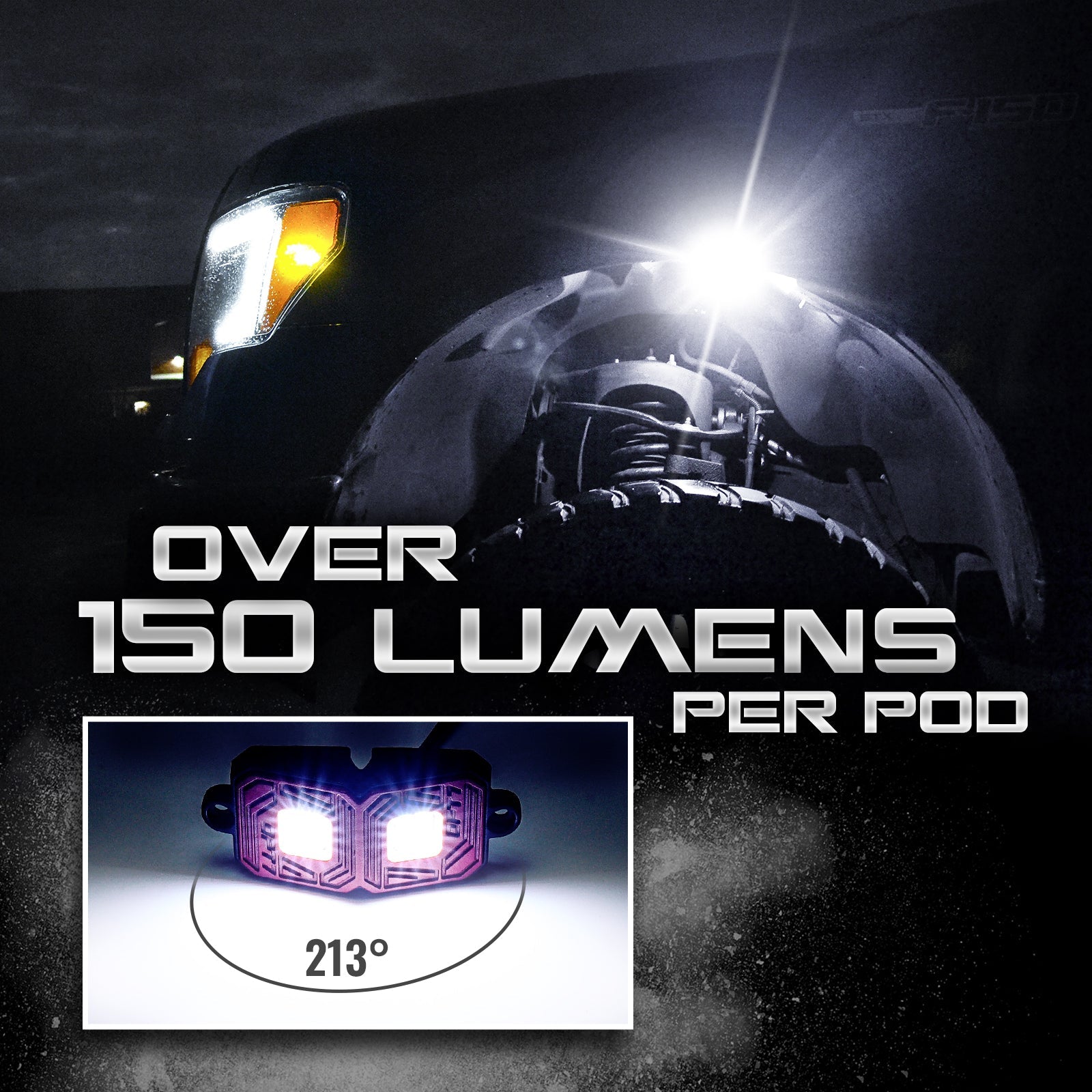 OPT7 Photon White 8PCS LED Rock Light w-Magnet Wide Angle Underglow Neon Lighting Kit