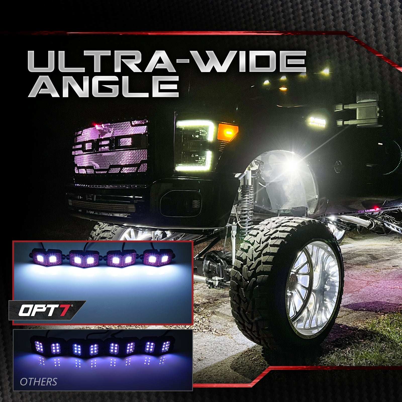 OPT7 Photon White 8PCS LED Rock Light w-Magnet Wide Angle Underglow Neon Lighting Kit