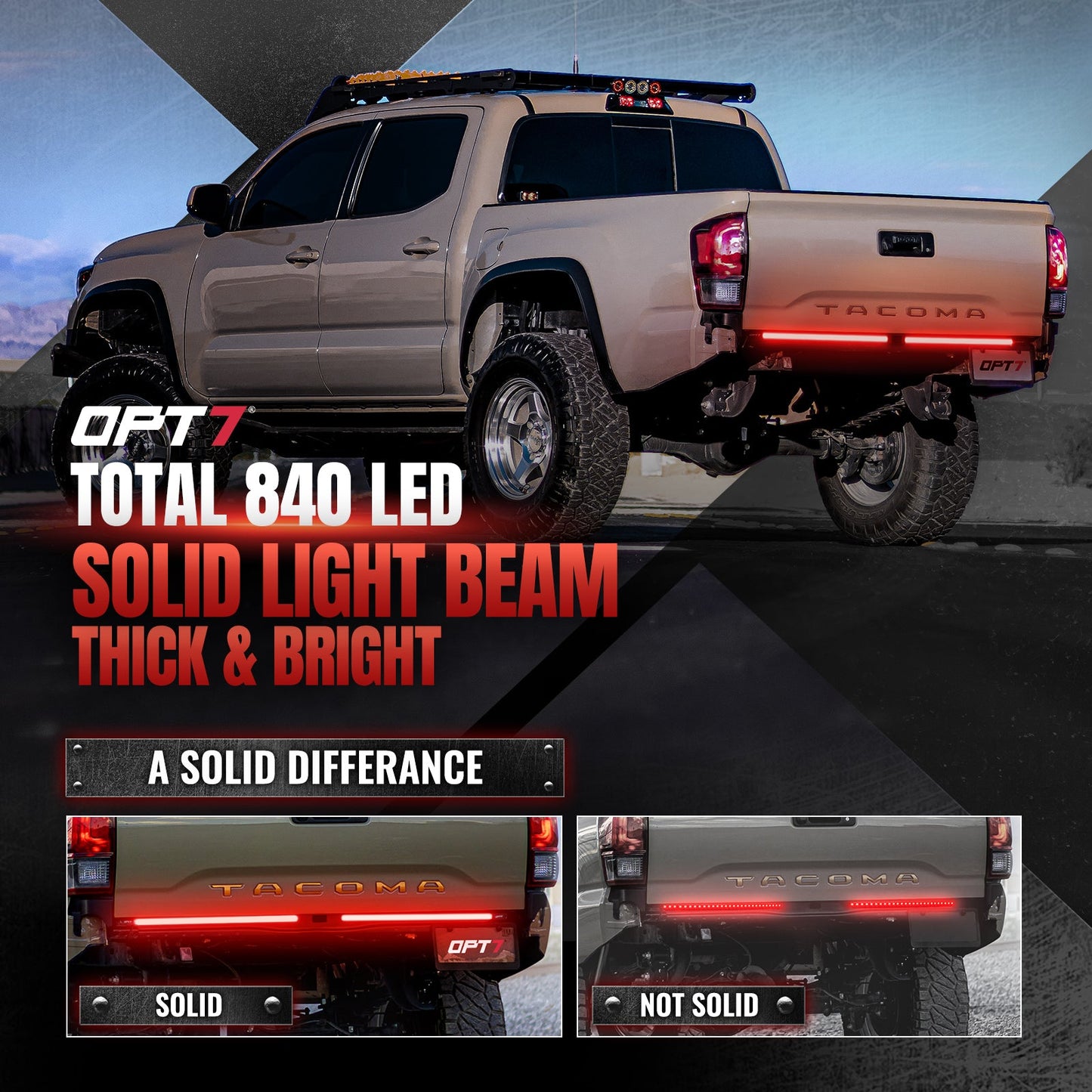 Redline Parlux Triple Row LED Tailgate Light Bar for Tacoma with Reverse Light, Brake Light & Sequential Turn Signals