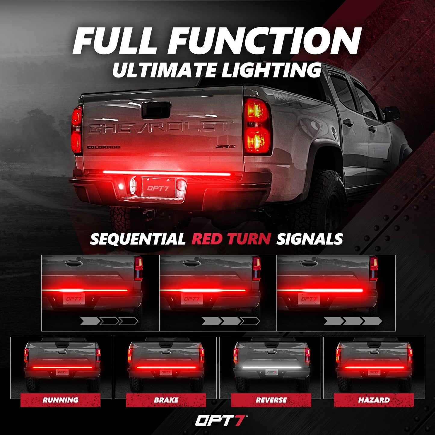 OPT7 Redline Triple Tailgate Light Bar 48" Bundle for Chevy Silverado-GMC Sierra 1500 19-21
