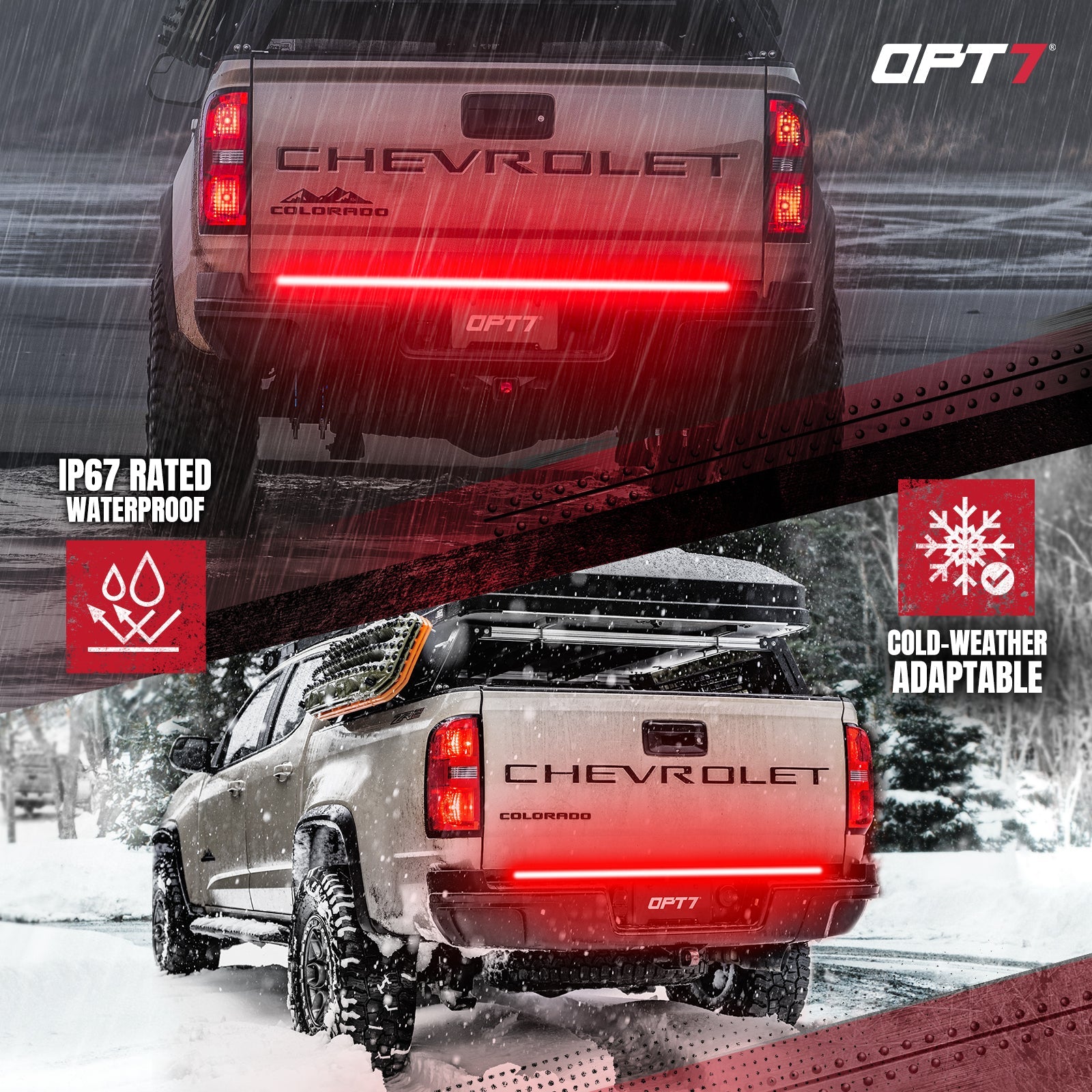 OPT7 Redline Triple Tailgate Light Bar 48" Bundle for Chevy Silverado-GMC Sierra 1500 19-21