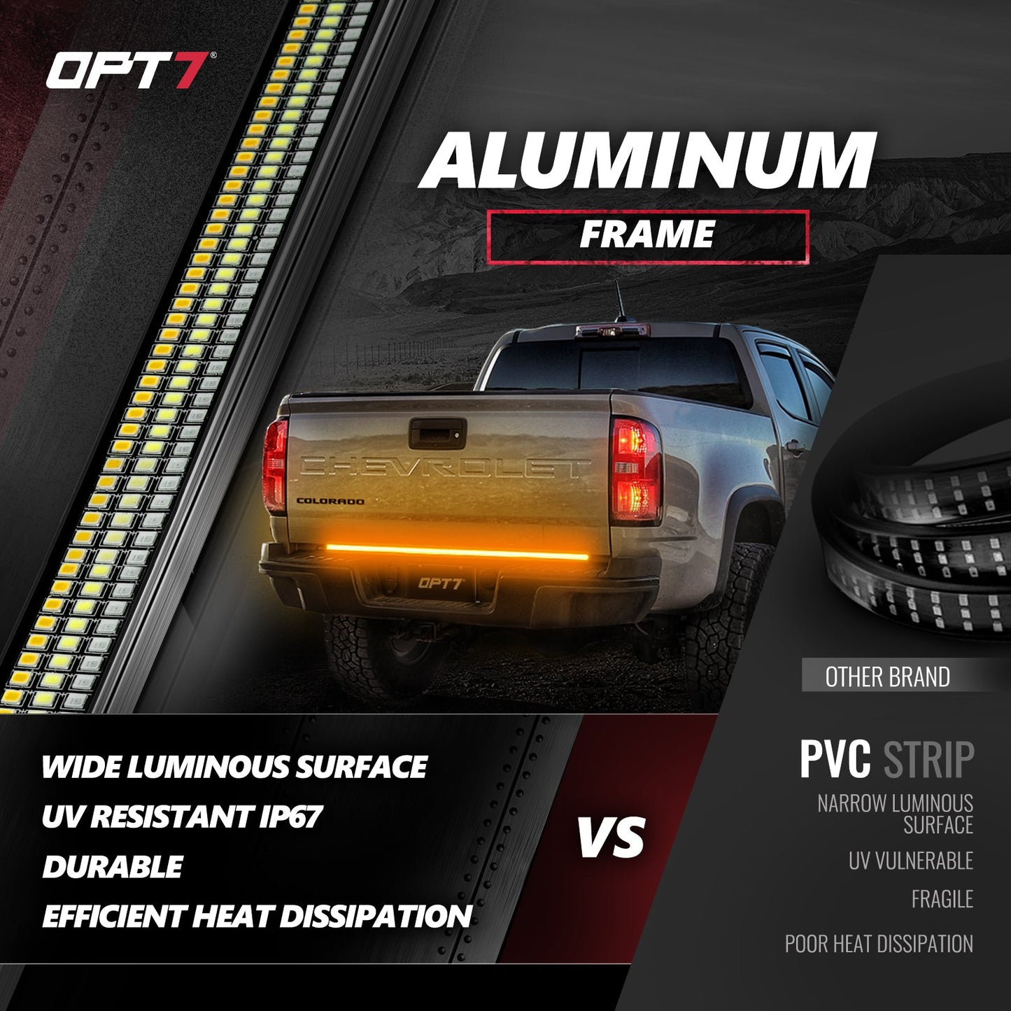 OPT7 Redline Triple Tailgate Light Bar 48" Bundle for Chevy Silverado-GMC Sierra 1500 19-21