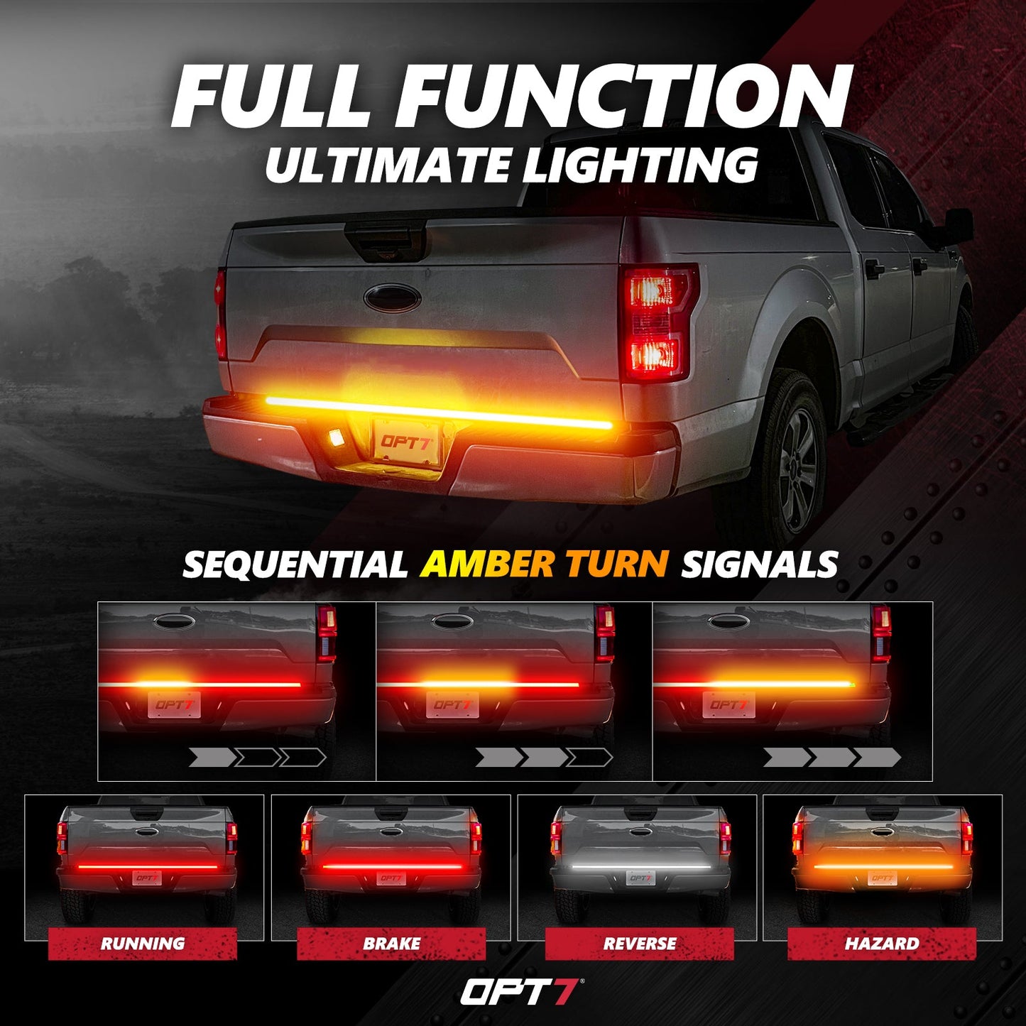 Redline Triple Row LED Tailgate Light Bar with Reverse Light, Brake Light & Sequential Turn Signals
