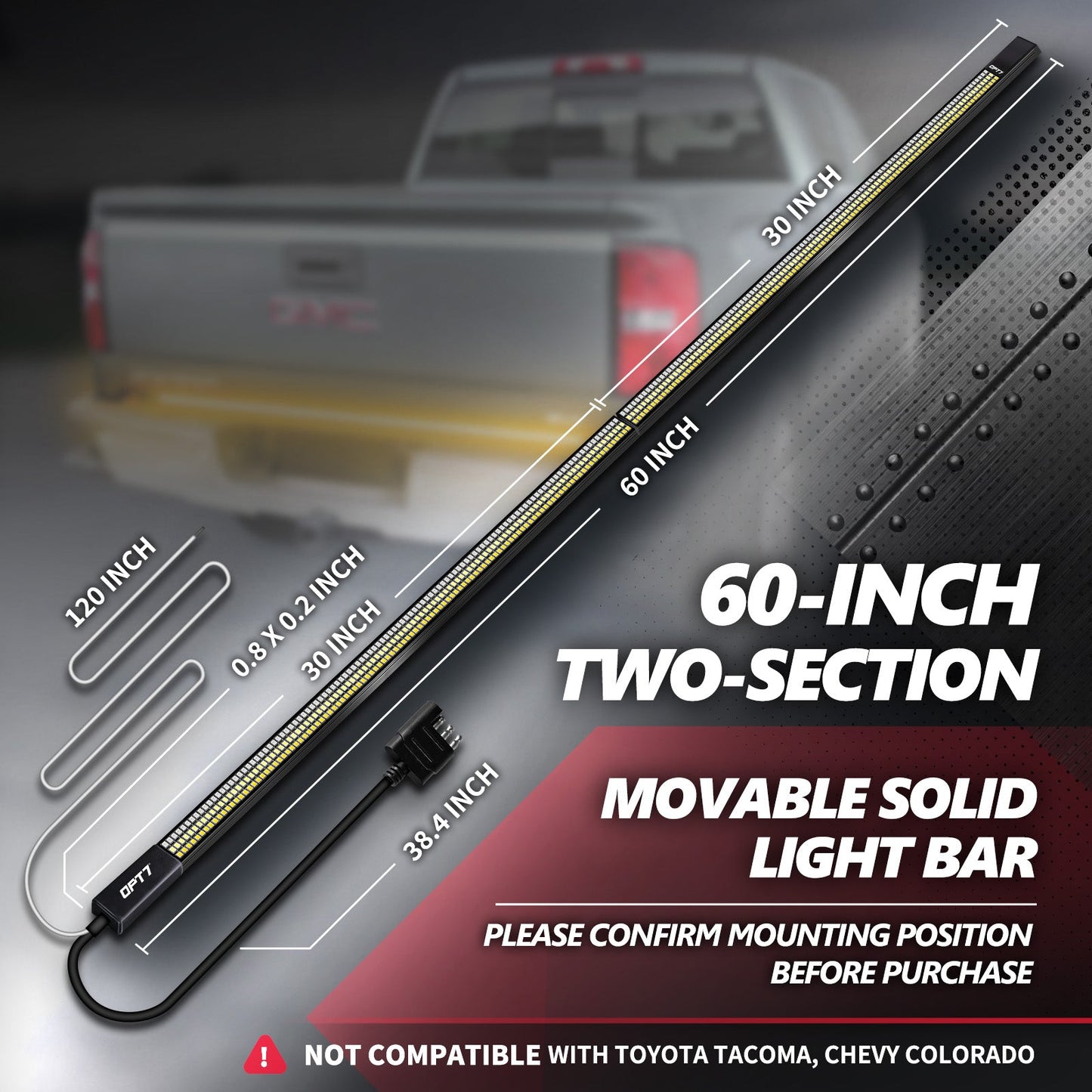 OPT7 Redline Parlux Triple Tailgate Light Bar 60" Bundle for Chevy Silverado-GMC Sierra 1500 19-21 Connect Harness