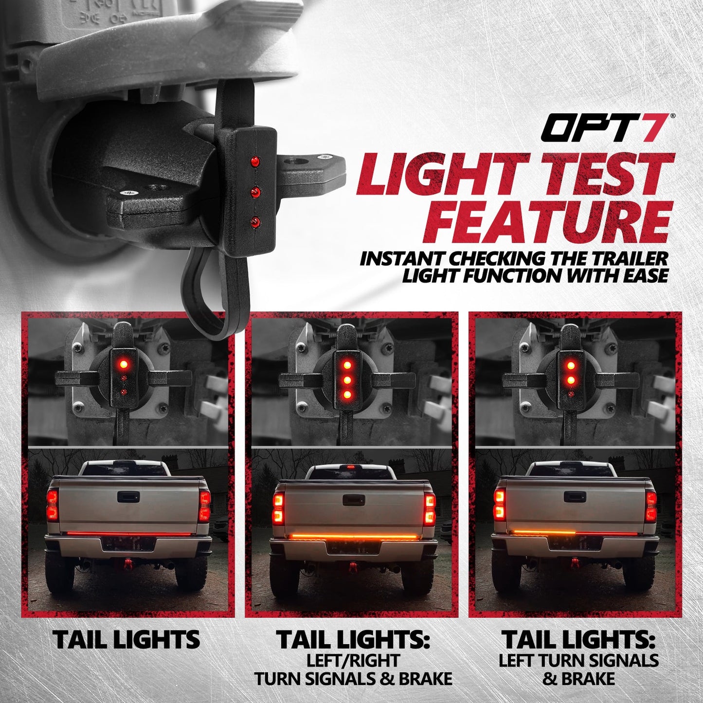 7-Way Round to 4-Way Flat Pin Adapter w/LED Testing Light and Secure Tab For Trailer Tow Hitch & Redline Tailgate LED