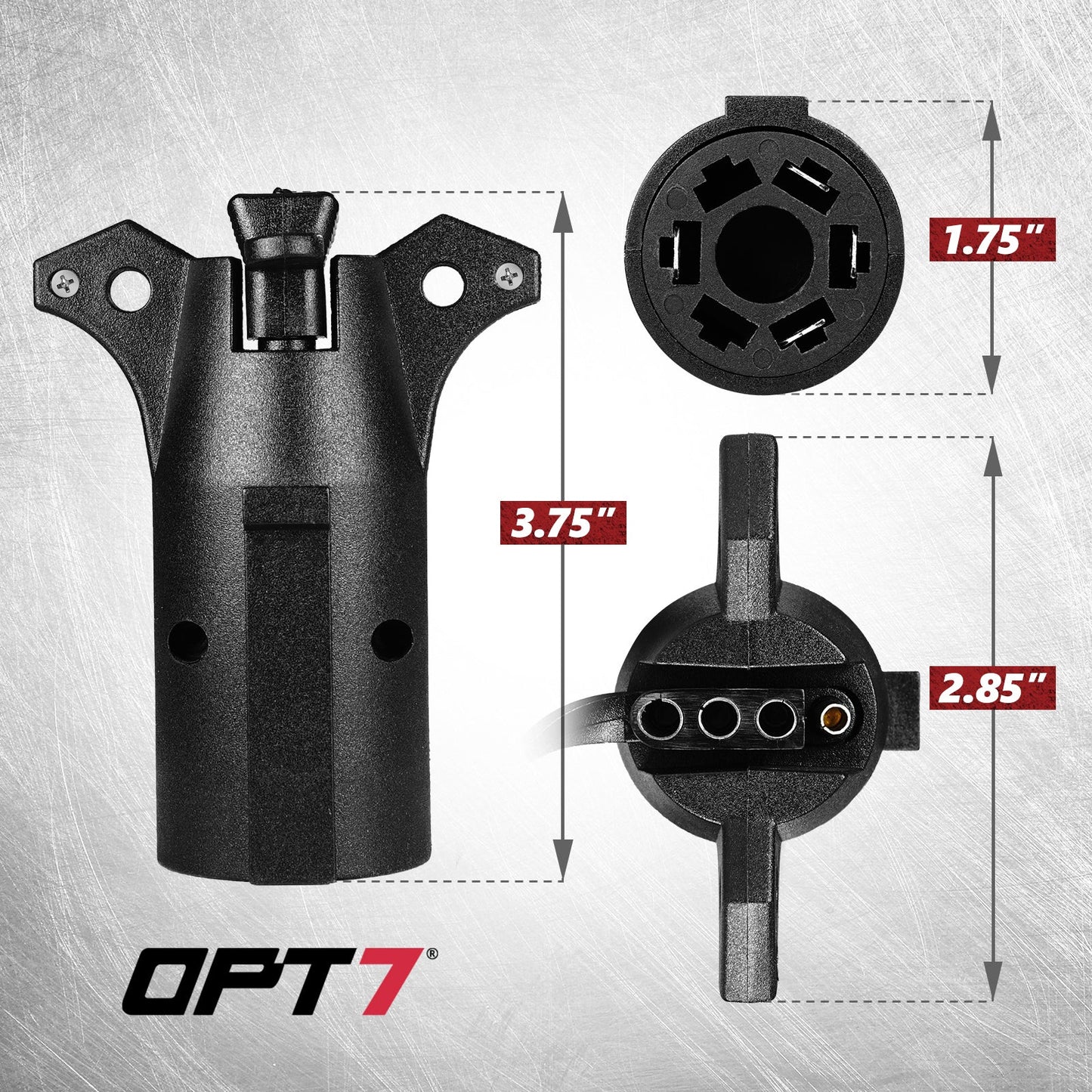 7-Way Round to 4-Way Flat Pin Adapter w/LED Testing Light and Secure Tab For Trailer Tow Hitch & Redline Tailgate LED