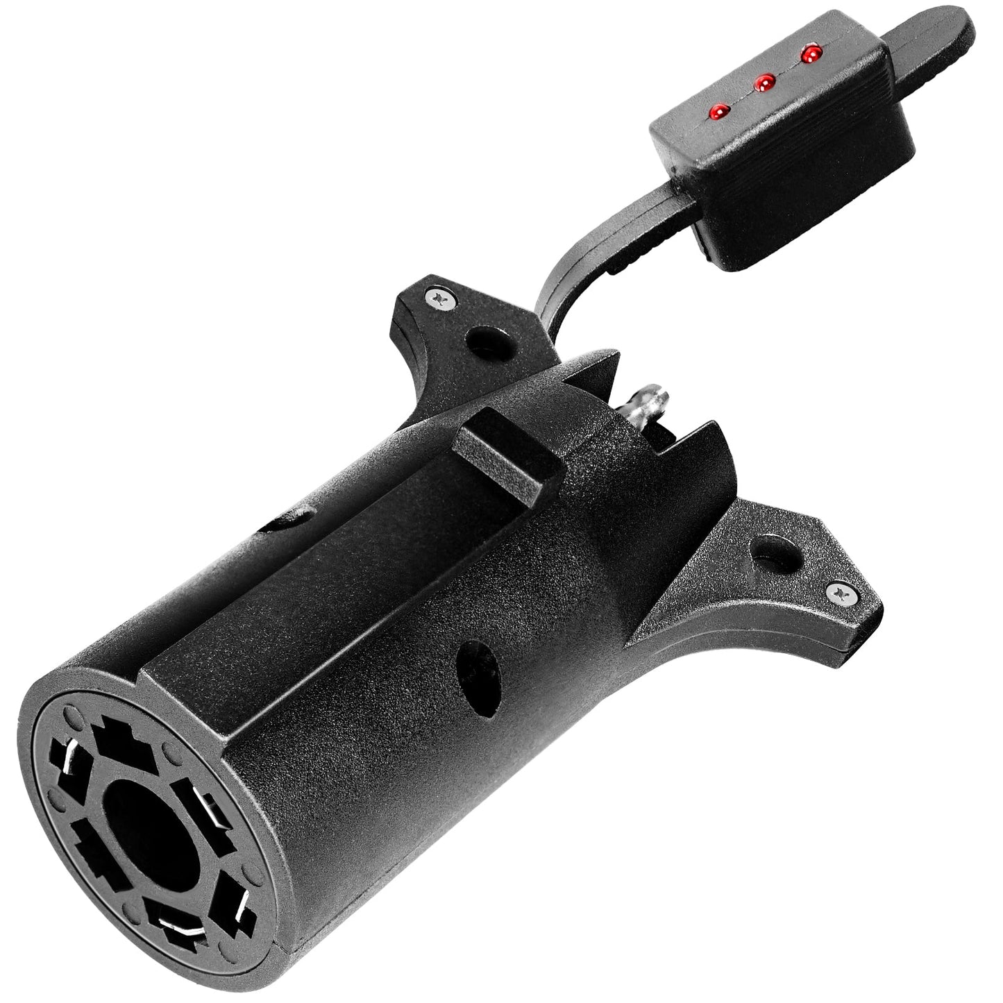 7-Way Round to 4-Way Flat Pin Adapter w/LED Testing Light and Secure Tab For Trailer Tow Hitch & Redline Tailgate LED