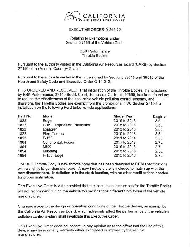 Ford Mustang and F150 3.5 / 3.7L V6 73mm Throttle Body 11-17