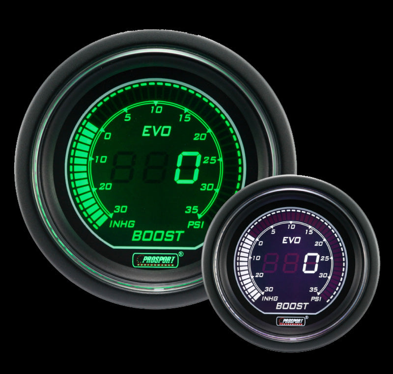 2-1/16" Evo Electrical Boost Gauge-Green and White