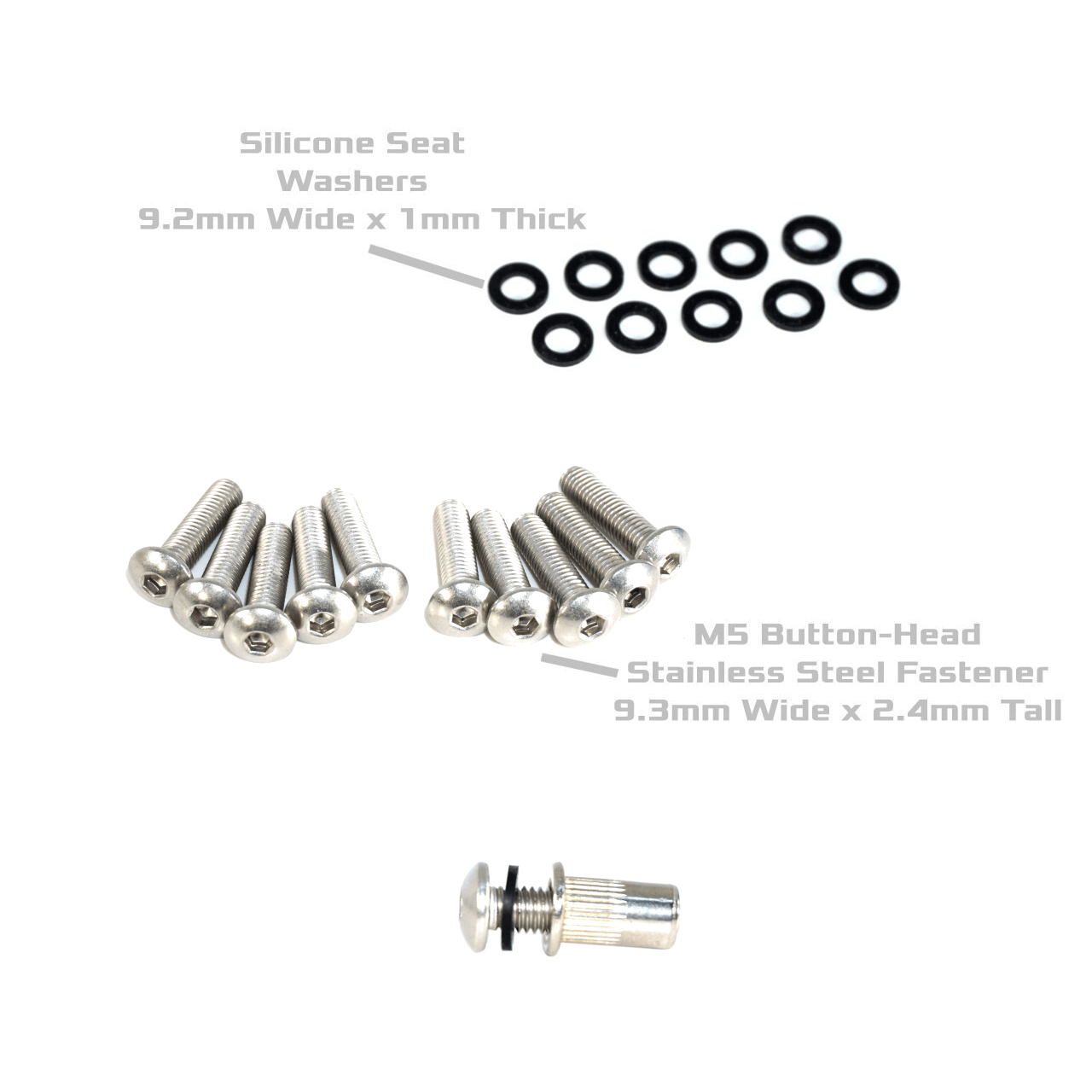 ZSPEC Button-Head Body Kit Fastener, M5x20mm Stainless w/Rivet Nut, Per Each