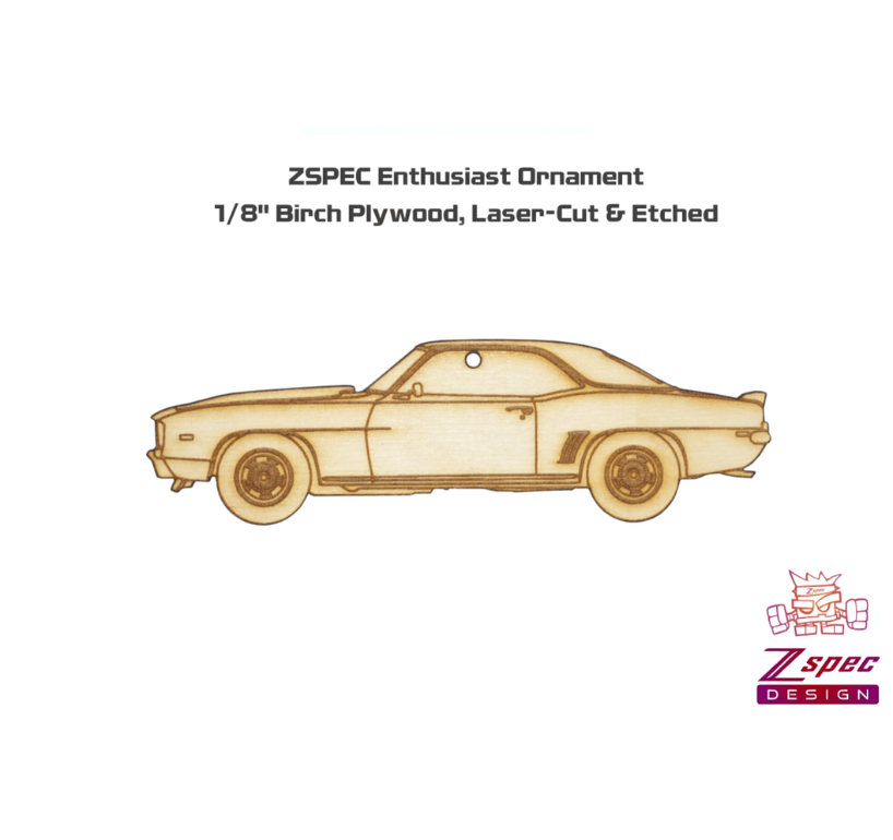 ZSPEC Laser-Engraved Wood Ornament, Style: Classic Camaro, Birch, ~5-inches Wide