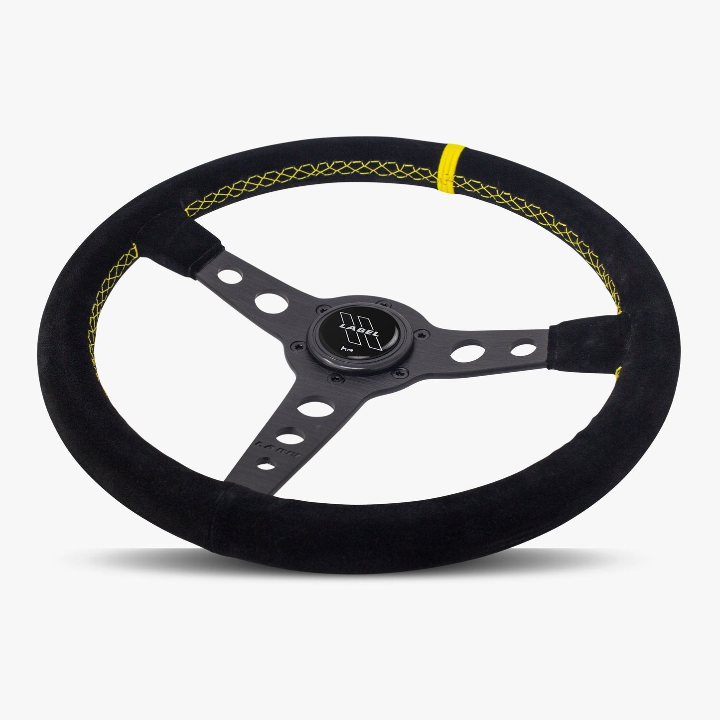 The Daytona | Black Alcantara Suede | Black Spoke | Yellow Stitch