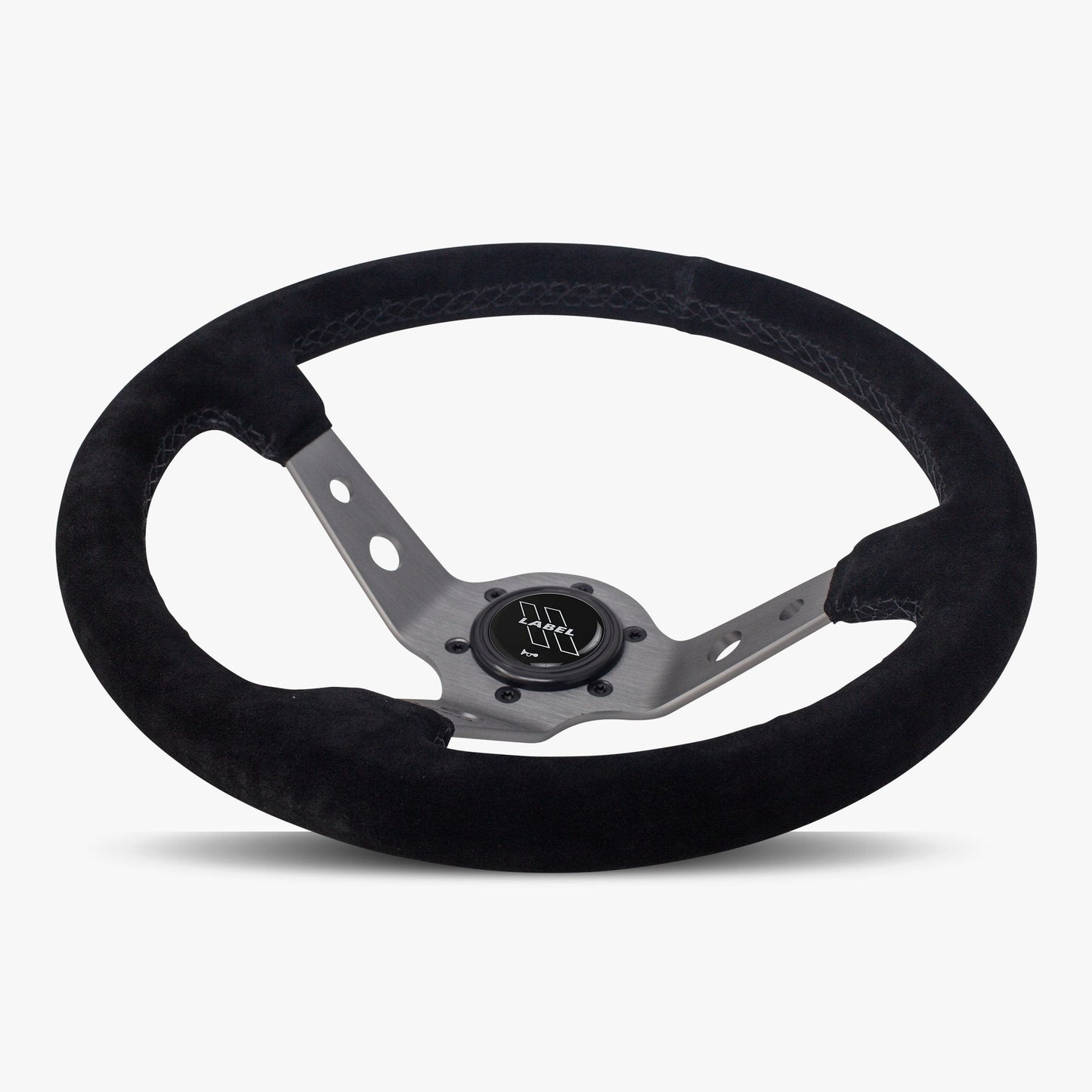 The Daytona | Black Alcantara Suede | Graphite Spoke | Black Stitch