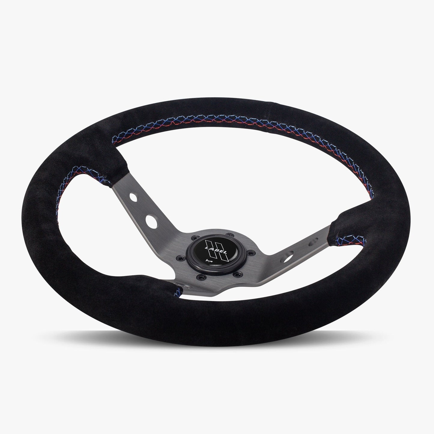 The Daytona | Black Alcantara Suede | Graphite Spoke | Bavarian Stitch