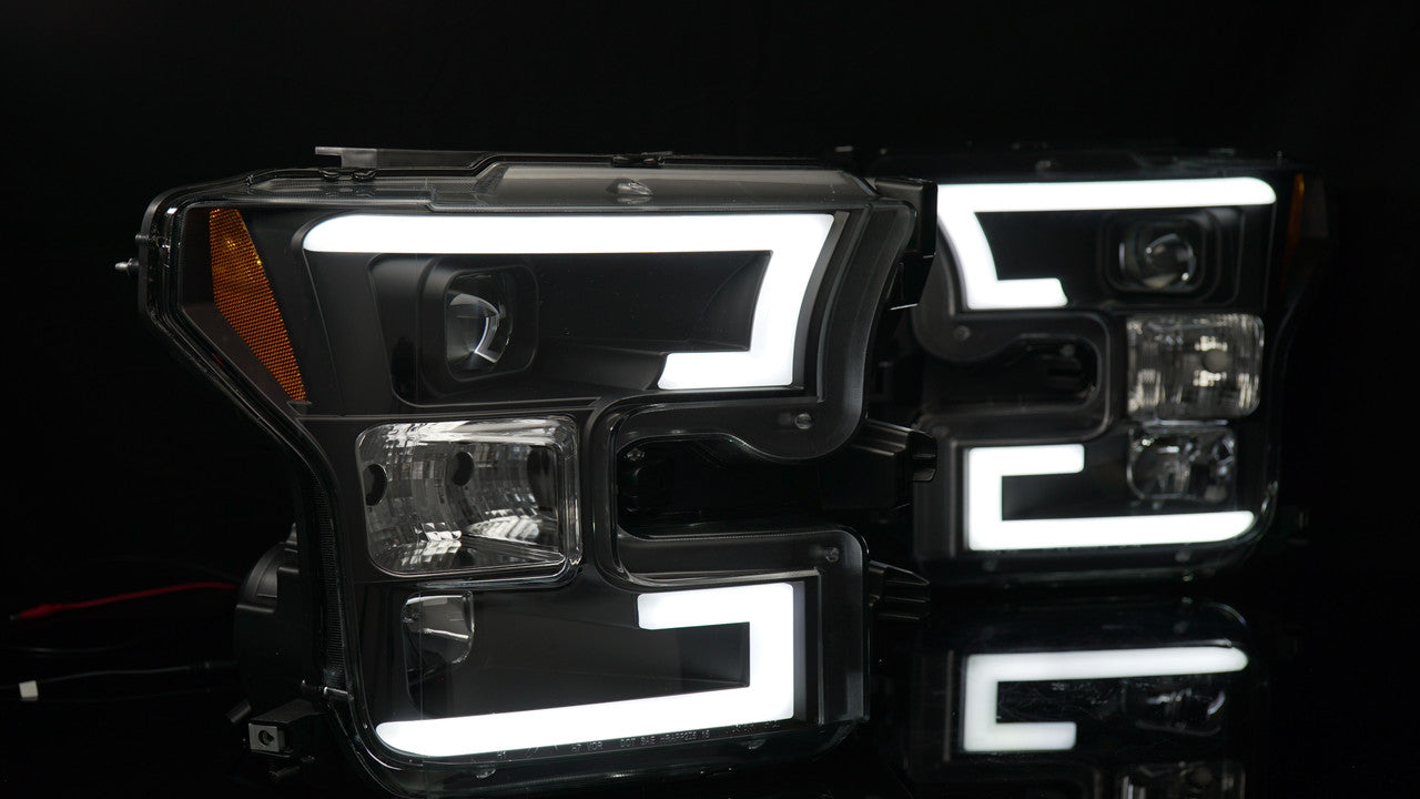 OPT7 15-17 F150 Black AURA RGB-W DRL LED Tube Headlights Projector -Bluetooth Built in Full Color