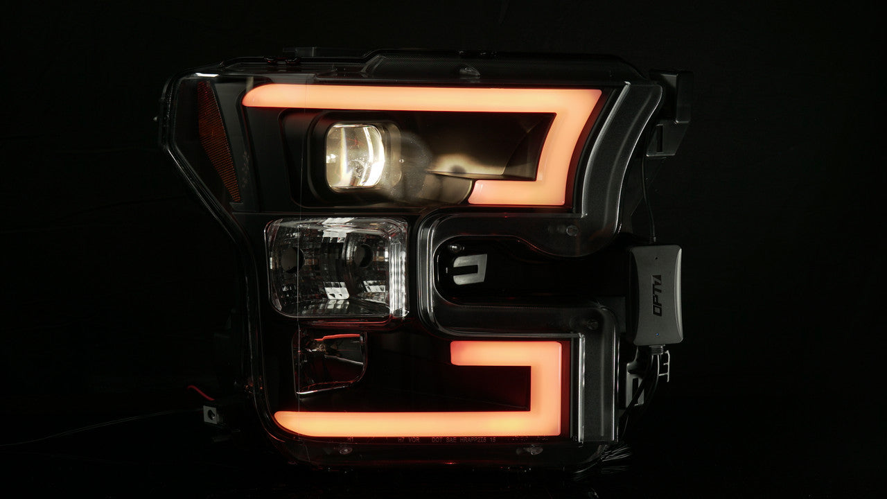 OPT7 15-17 F150 Black AURA RGB-W DRL LED Tube Headlights Projector -Bluetooth Built in Full Color
