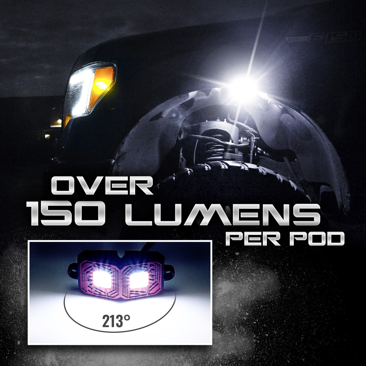 OPT7 Photon White 4PCS LED Rock Light w-Magnet Wide Angle Underglow Neon Lighting Kit