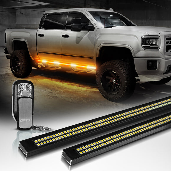 OPT7 Redline Parlux Triple Tailgate Light Bar 60" Bundle with Sidekick Running Board Light LED Strip Kit with Warning Mode
