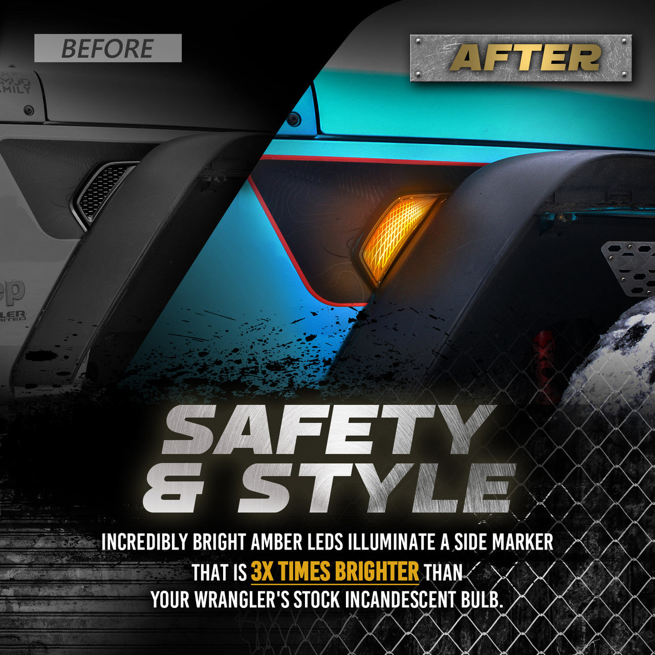 OPT7 LED Side Marker for Jeep Wrangler JL & Gladiator JT 18-23 w- Amber Sequential Turn Signal, White Running Light