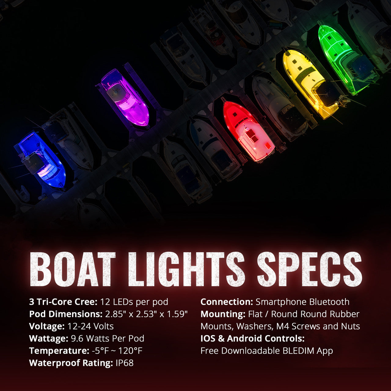 AURA LED Boat Interior RGBW 8PC Pods Flood Lights