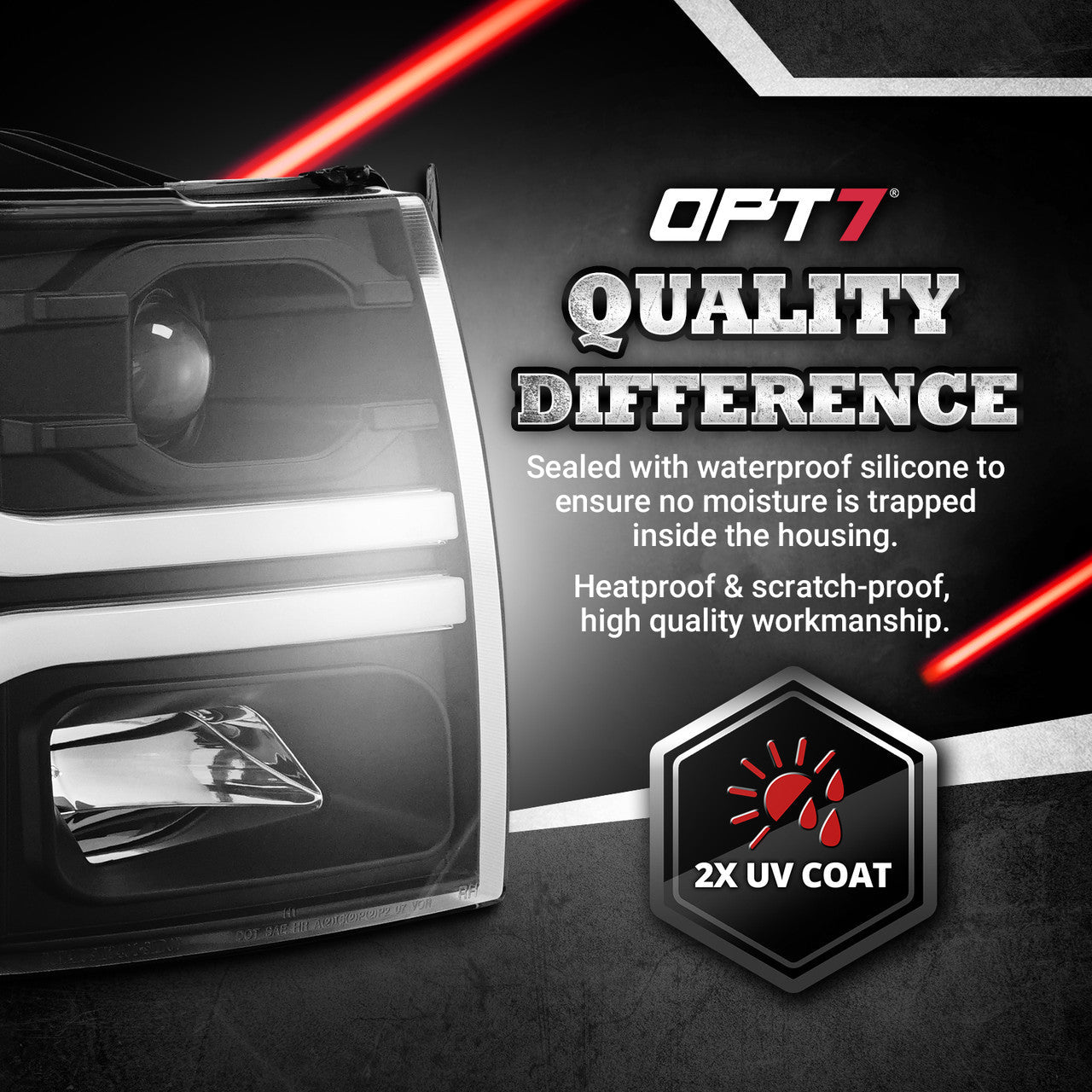 OPT7 07-14 Chevrolet Silverado Black w-Ultra White DRL LED Tube Headlights Projector